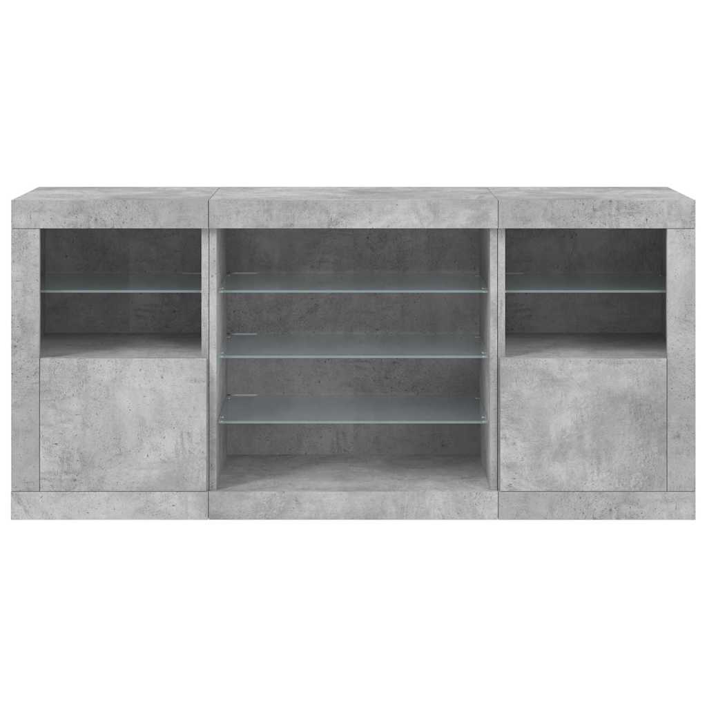 Sideboard with LED Lights Concrete Grey 142.5x37x67 cm